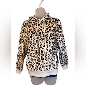 Blue Riot softest fleece leopard print hoodie pullover sweater jacket top